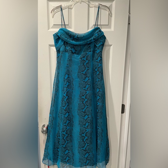 🎄🥂 Betsy & Adam Teal Snake Print Spaghetti Strap Dress size 12 - Picture 1 of 6